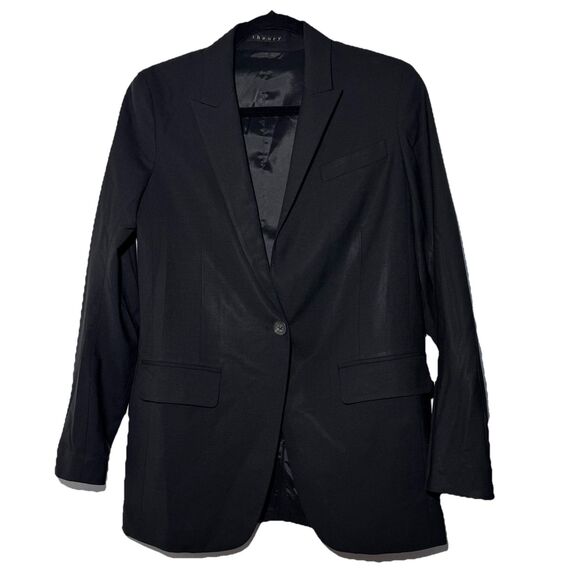 THEORY Women's Blazer Single Button Black Size 4 Jacket Workwear Wool Made USA - Picture 1 of 13